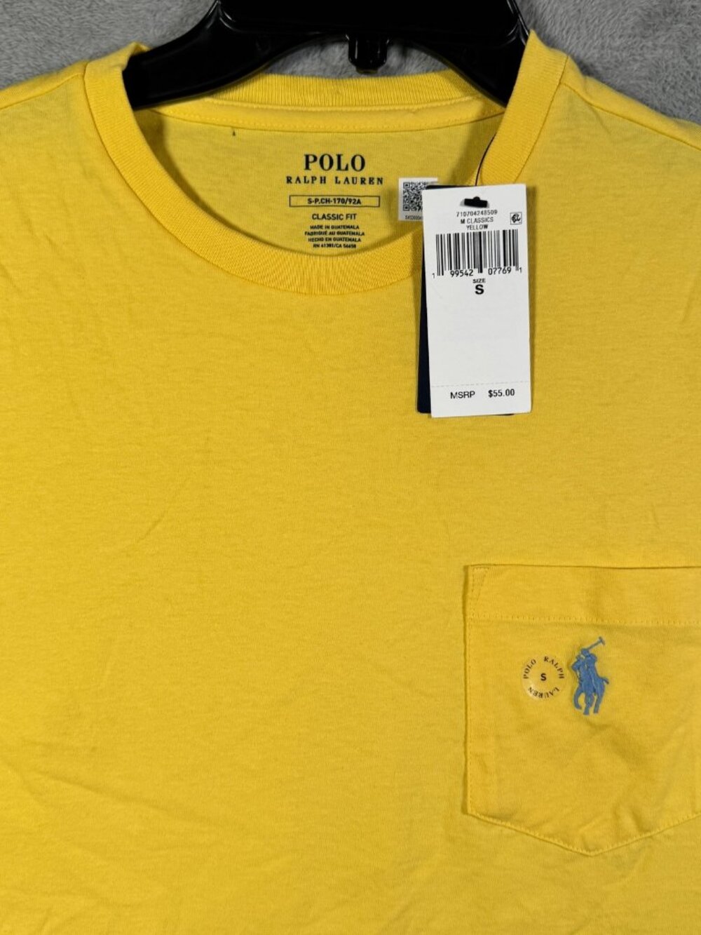 Polo Ralph Lauren T Shirt Mens S Yellow Pocket Tee Classic Fit Blue Pony $55